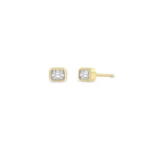 14k Emerald Cut Diamond Bezel Studs