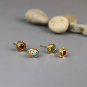 14K Gold Gemstone Stud Earrings