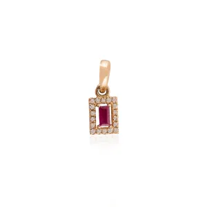 14K Gold Ruby Halo Diamond Pendant