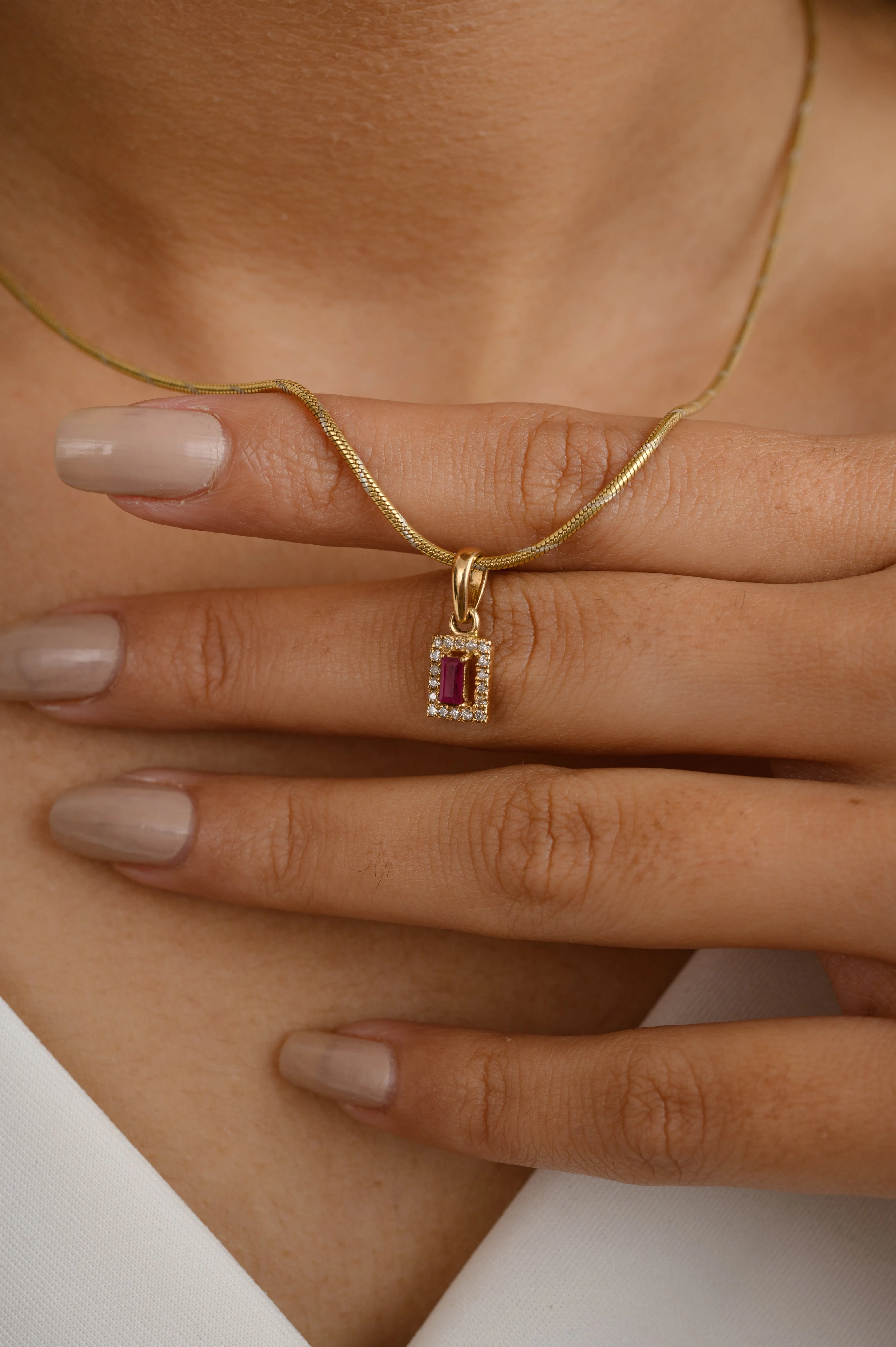 14K Gold Ruby Halo Diamond Pendant