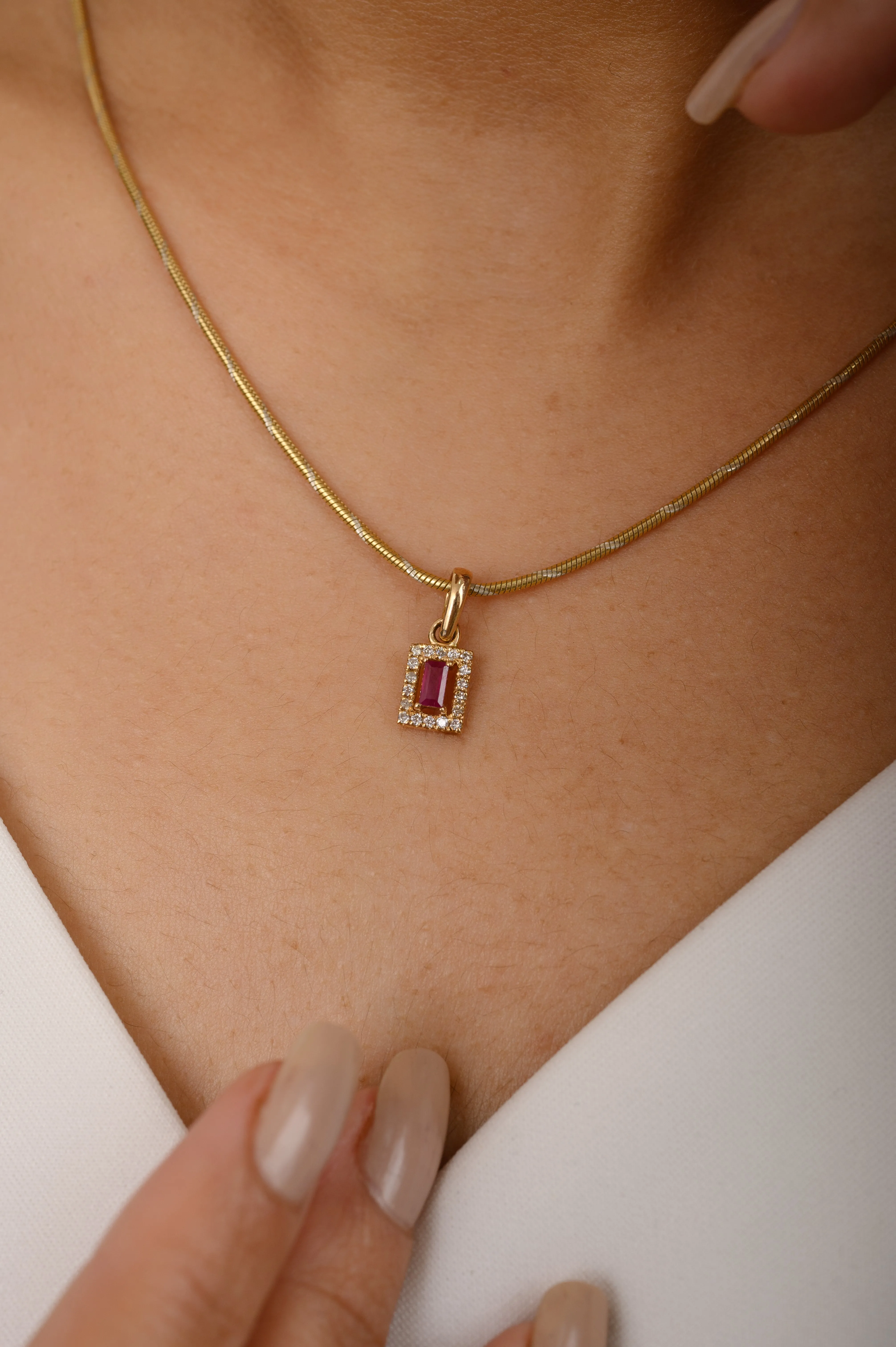 14K Gold Ruby Halo Diamond Pendant