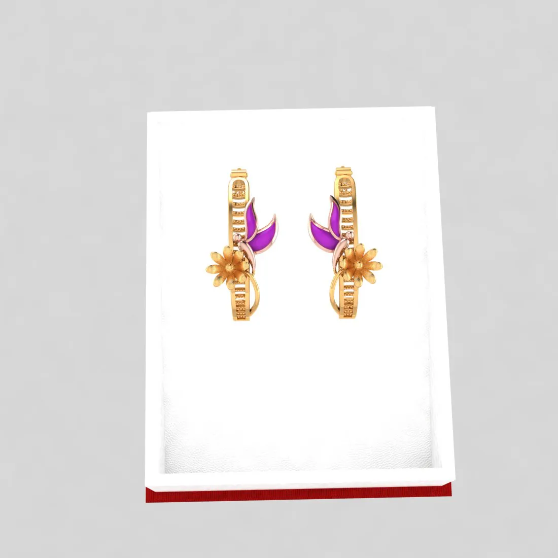 14k Sublime Gold Earrings With Butterfly On A Flower Design