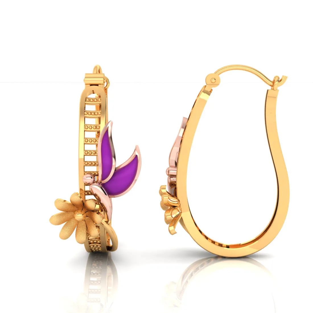 14k Sublime Gold Earrings With Butterfly On A Flower Design