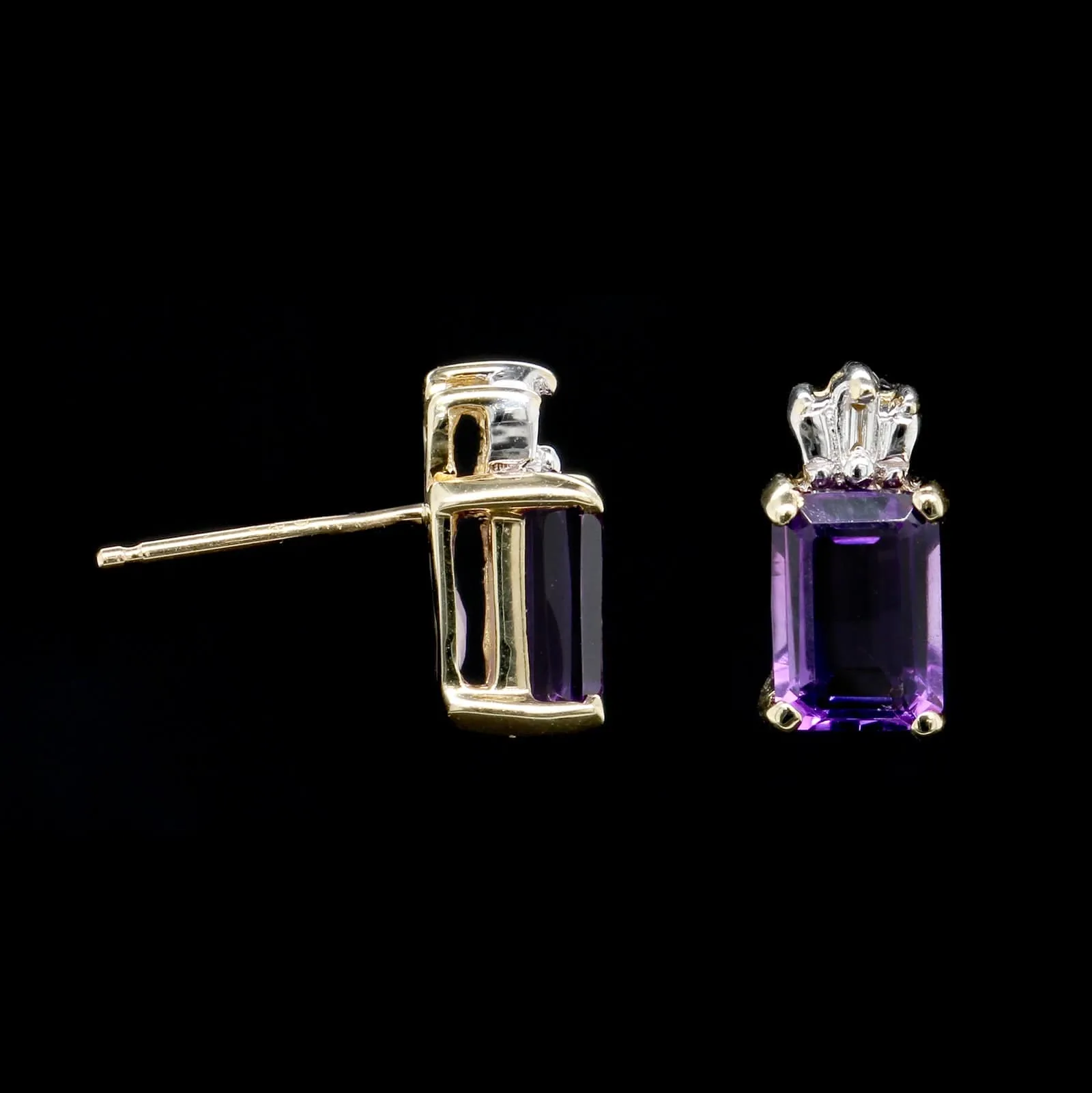 14K Yellow Gold Estate Amethyst and Diamond Earrings