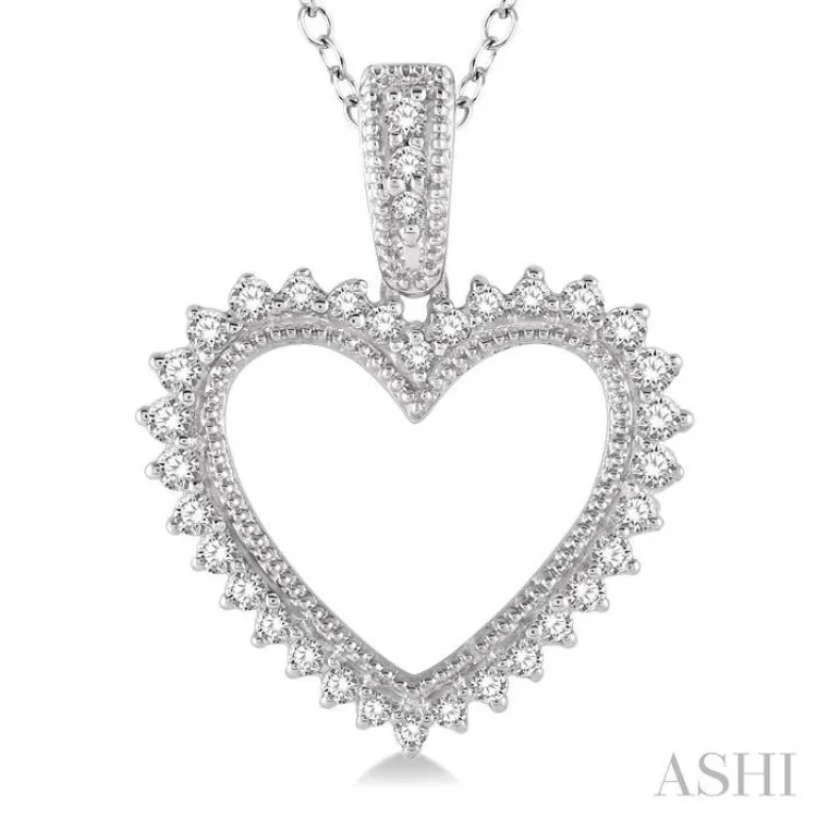 1/5 Ctw Milgrain Heart Round Cut Diamond Pendant With Link Chain in 10K White Gold