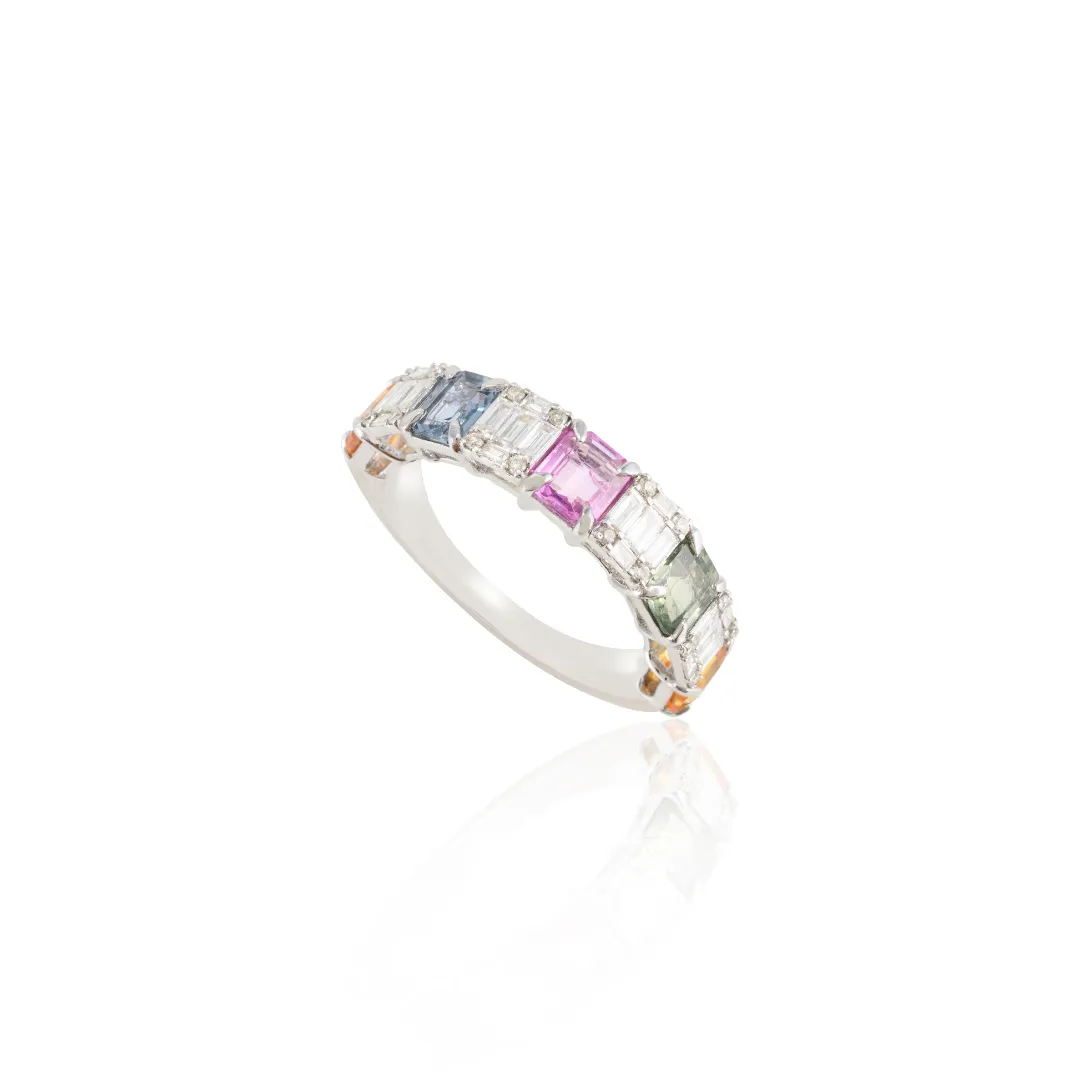 18K White Gold Multi Sapphire Half Eternity Band