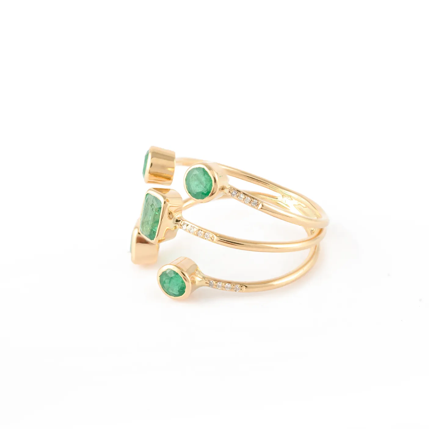 18K Yellow Gold Emerald Adjustable Ring