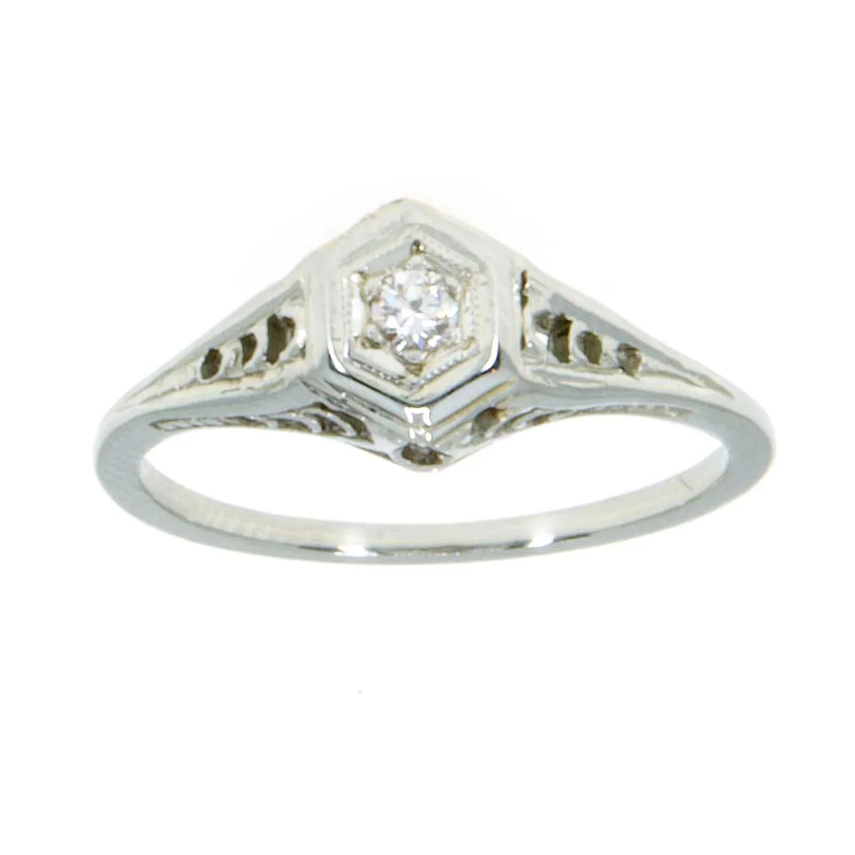 1920s Filigree Diamond Engagement Ring 18k