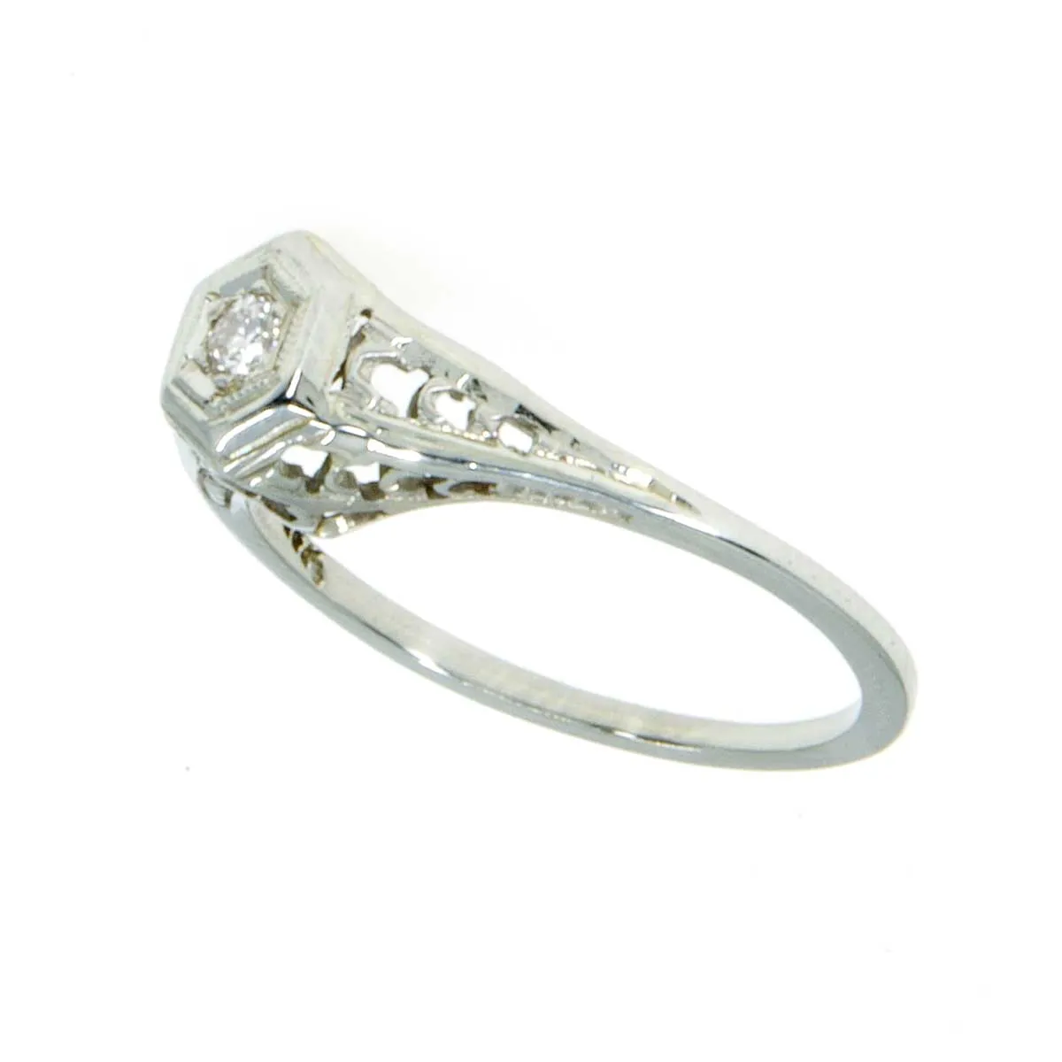 1920s Filigree Diamond Engagement Ring 18k