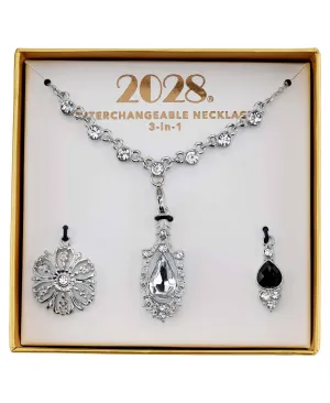 2028 Jewelry 3-In-1 Crystal Teardrop Interchangeable Necklace Set 16"   3" Extender