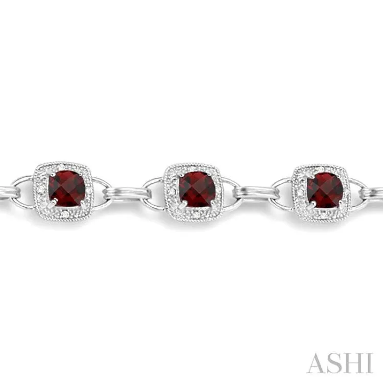 5x5MM Cushion Shape Garnet and 1/6 Ctw Single Cut Diamond Bracelet in 10K White Gold