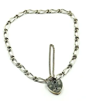 925 Sterling Silver Chain Bracelet with Heart Padlock