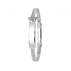 9ct White Gold Baby ID Bangle Zirconia BN353W