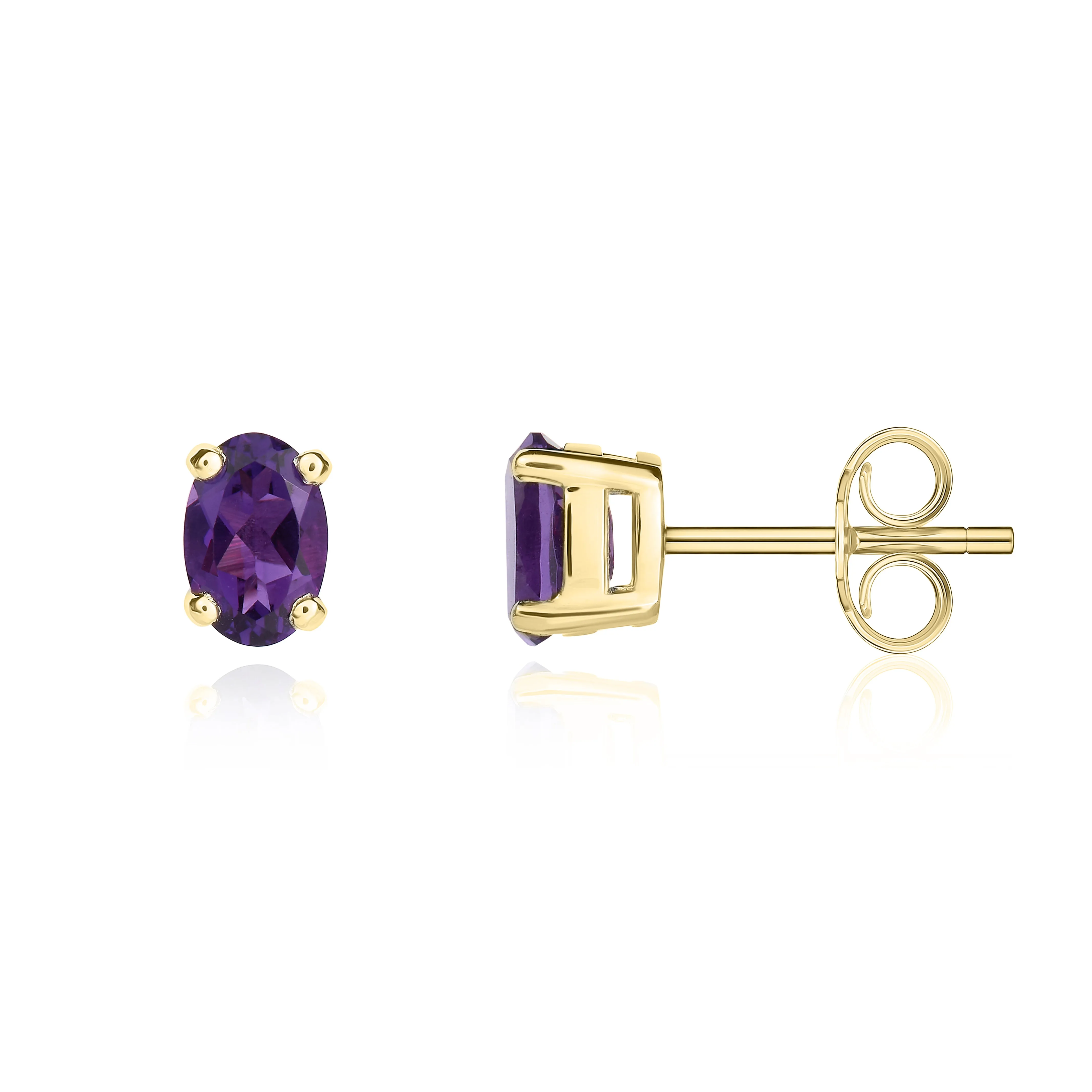 9K Yellow Gold Oval Amethyst Stud Earrings