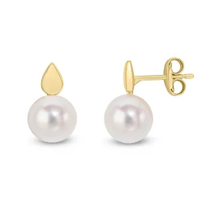 9K Yellow Gold Teardrop Pearl Stud Earrings