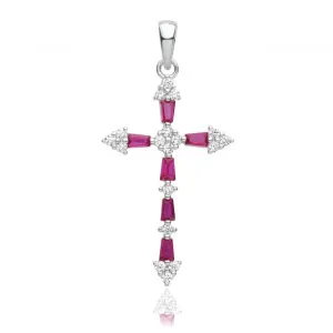 Acotis Silver Pendant Rhodium Plated Zirconia Cross Red G61131R