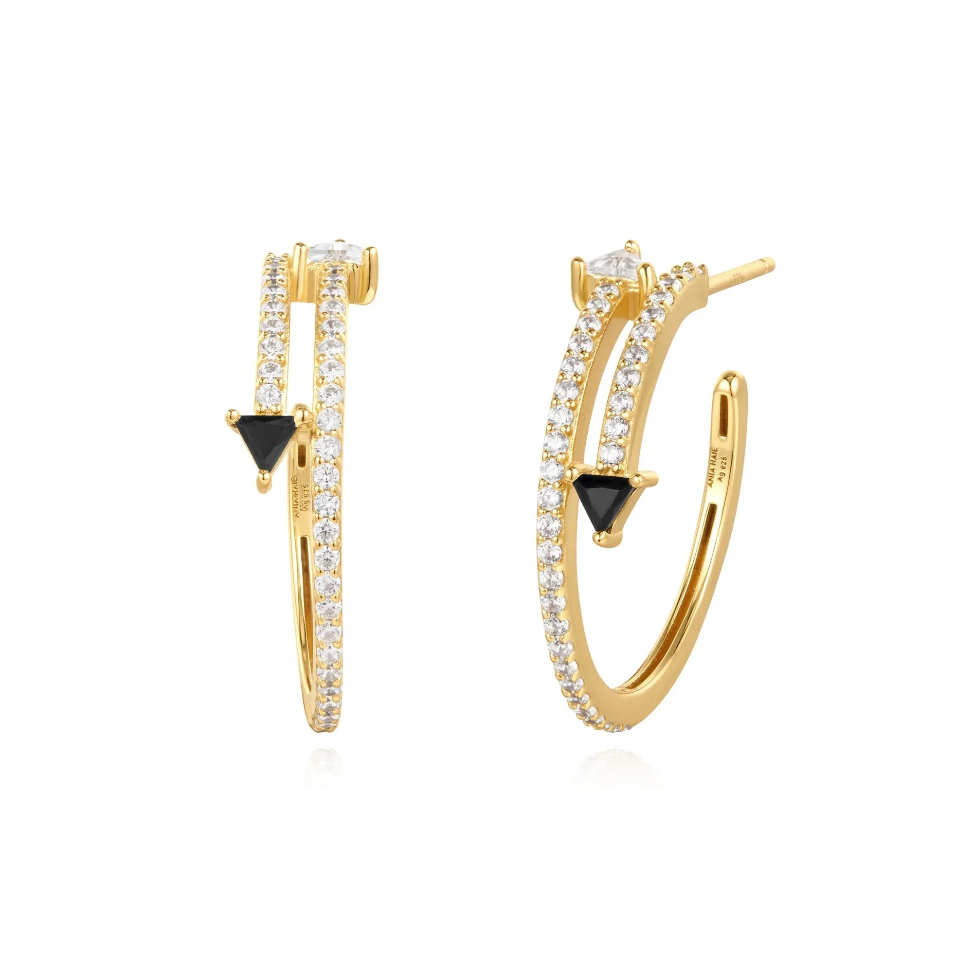 Ania Haie Gold Pave Double Arrow Stud Hoops E059-18G