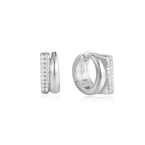 Ania Haie Silver Pave Double Huggie Hoop Earrings