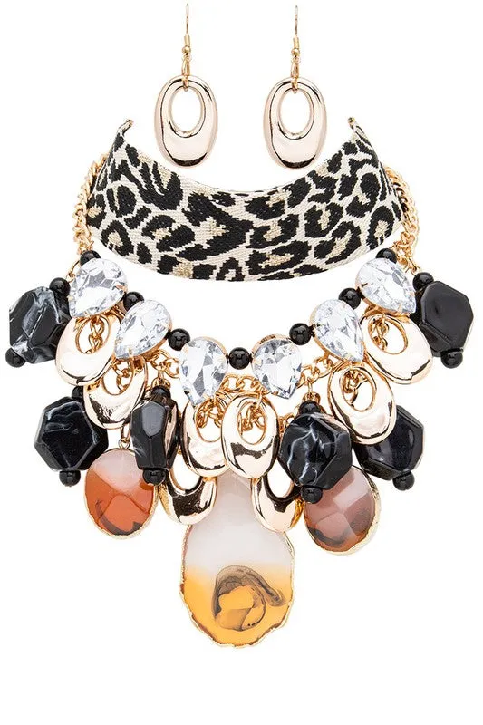 Animal Printed Statement Genuine Stone Necklace