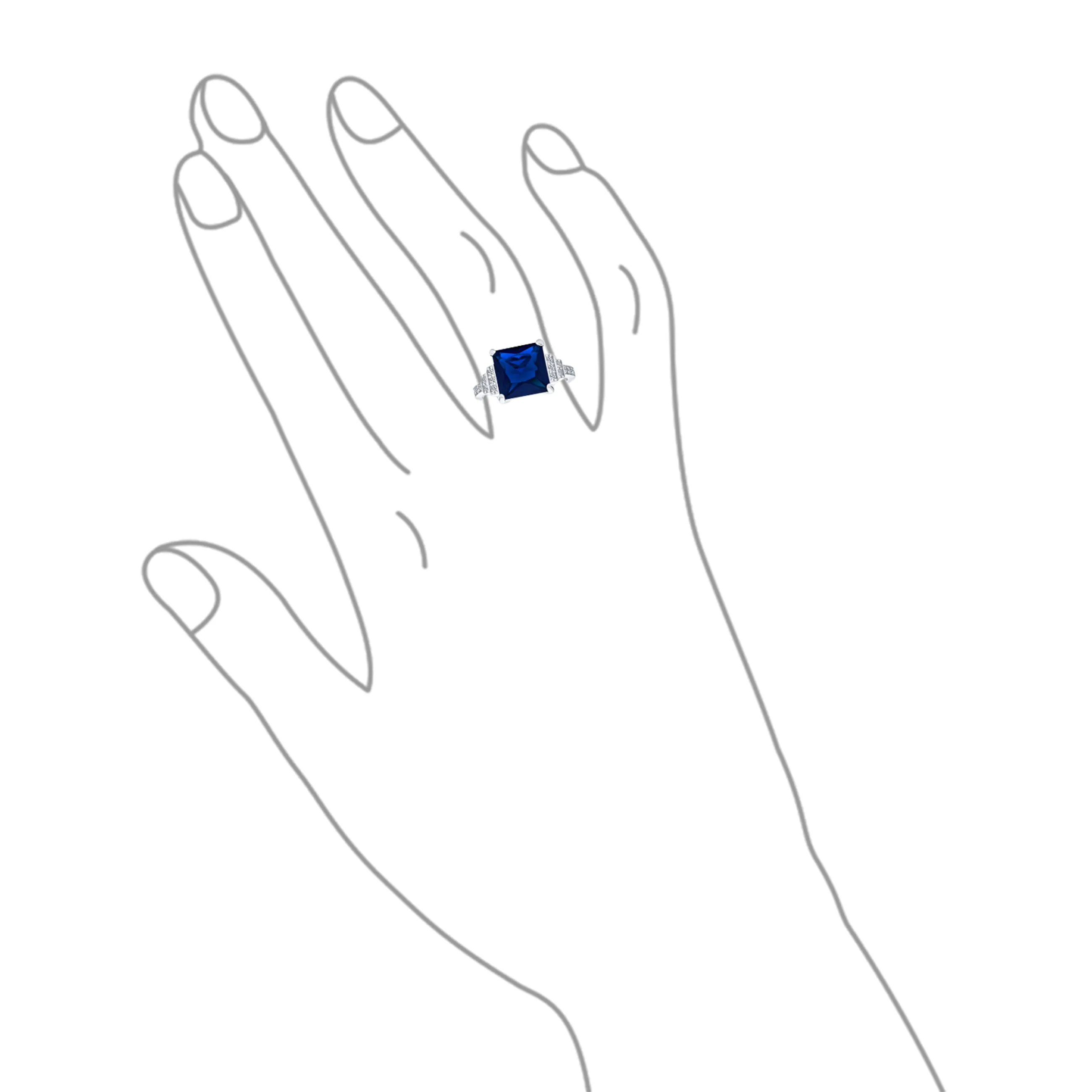 Art Deco Blue Sapphire CZ Engagement Ring, Princess Cut, Sterling Silver, 2-5 CTW