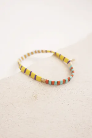 Beaded Chicklet Bracelet Yellow Motif