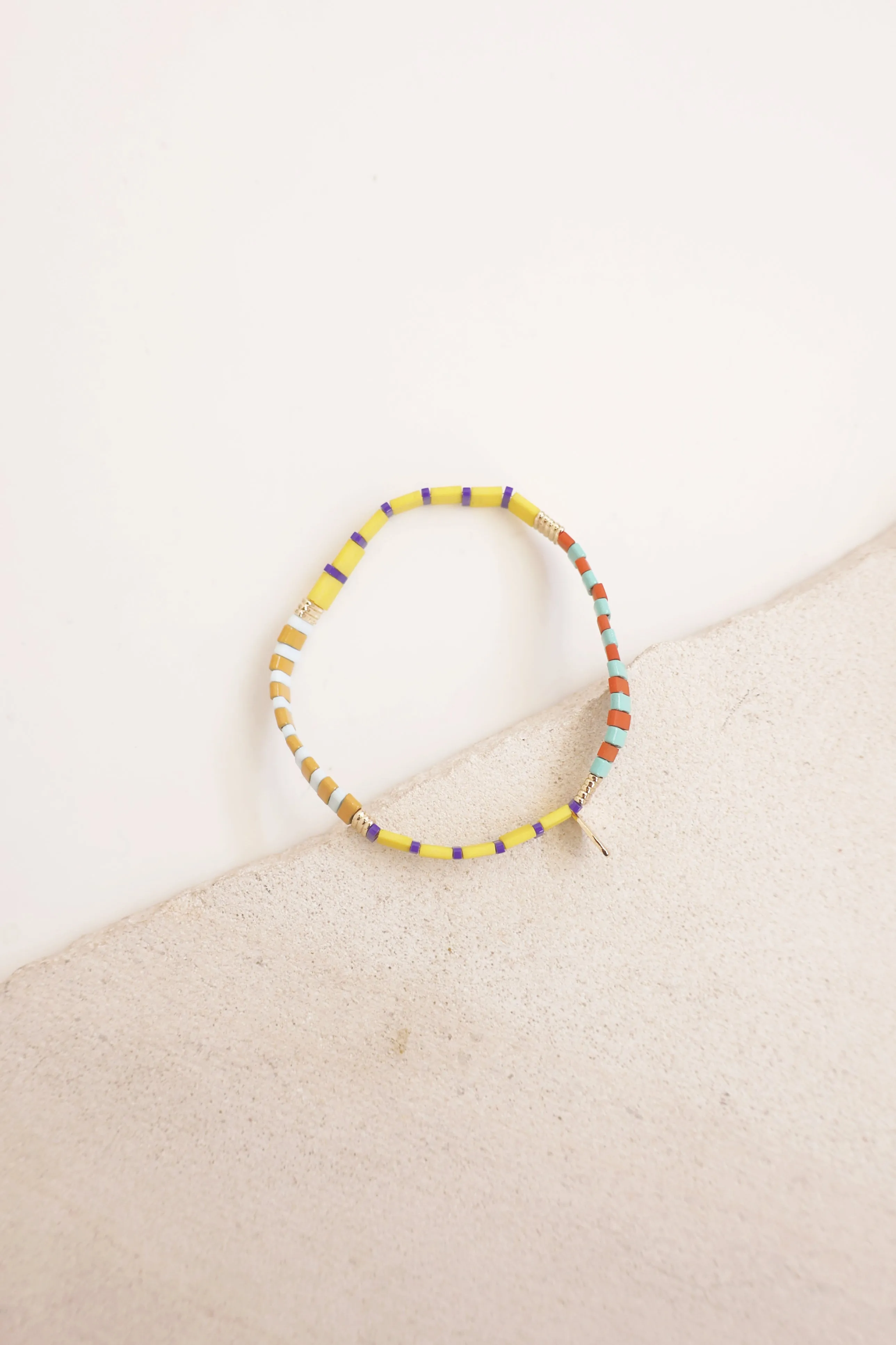 Beaded Chicklet Bracelet Yellow Motif