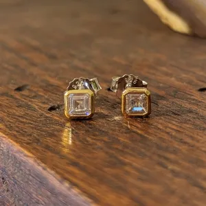 Bezel CZ Step Cut Studs