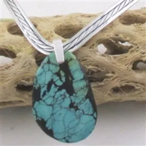 Big Turquoise Pendant  on Silver Neck wire Necklace