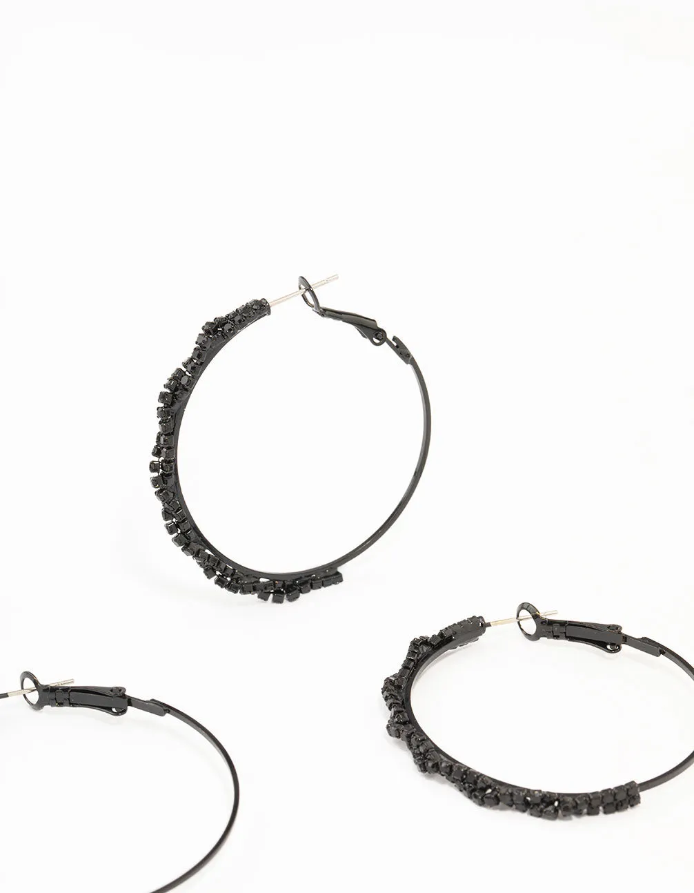 Black Coated Twisted Hoop Earrings 3-Pack