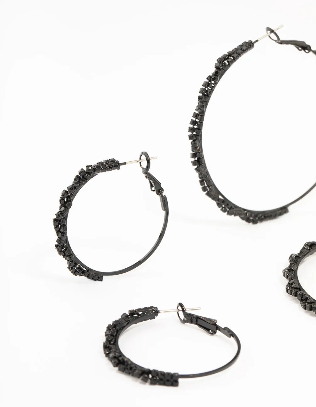 Black Coated Twisted Hoop Earrings 3-Pack