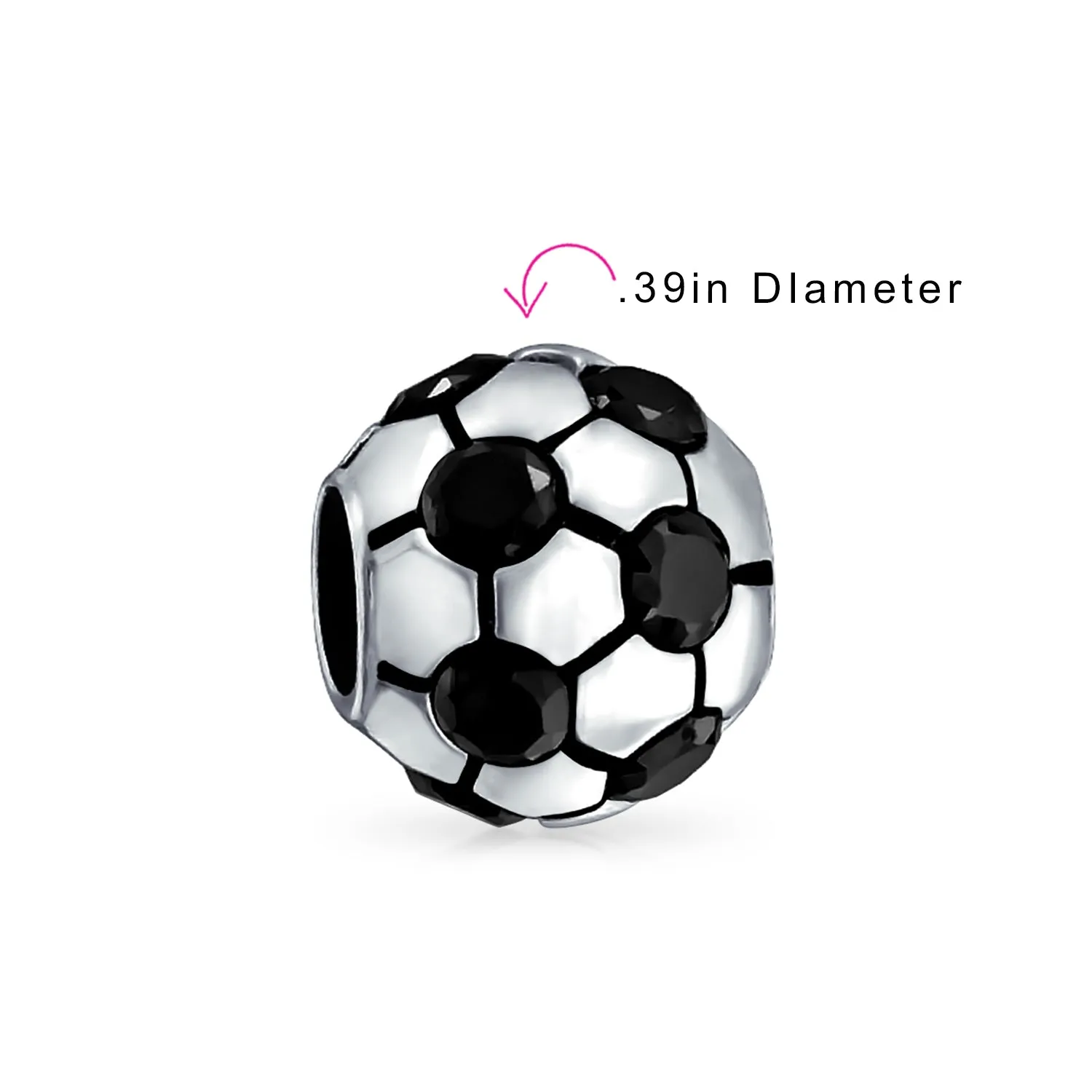 Black CZ Soccer Ball Mom Football Player Charm Bead Silver for European Bracelet