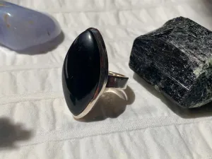 Black Onyx Adjustable Ring - Marquise