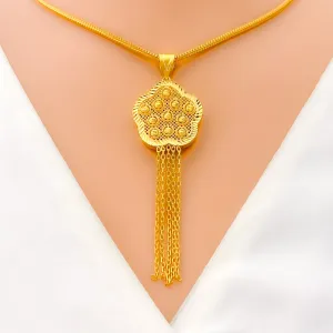 Blooming Reflective Flower 22k Gold Pendant