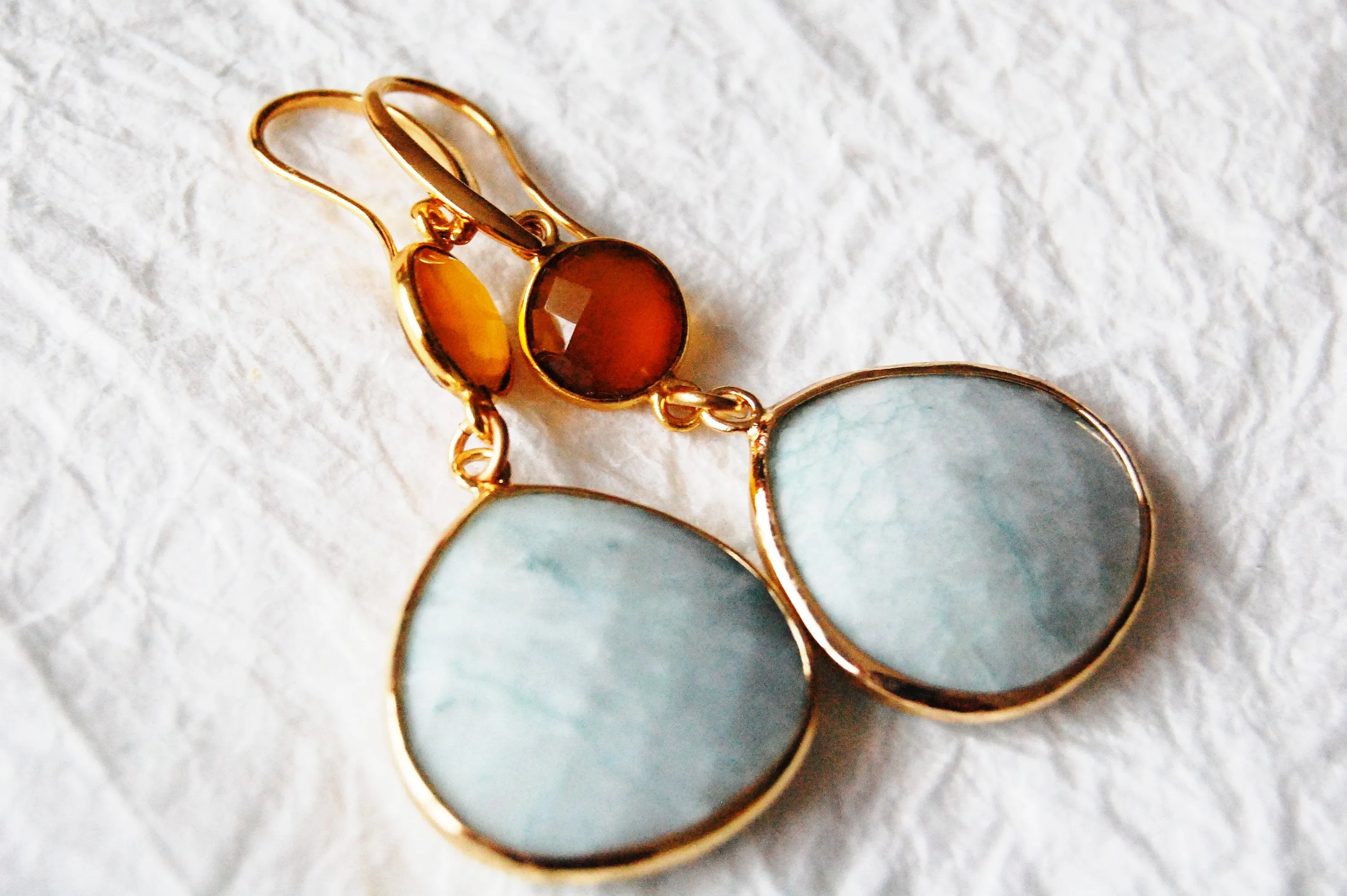 Chalcedony and Sodalite 14kt Gold Filled Bezel Modern Drop Earrings, E041711 Ramona Earrings