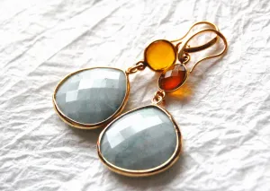 Chalcedony and Sodalite 14kt Gold Filled Bezel Modern Drop Earrings, E041711 Ramona Earrings