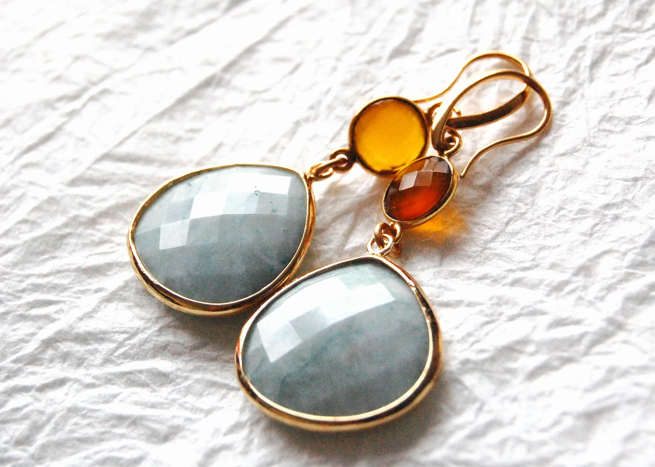 Chalcedony and Sodalite 14kt Gold Filled Bezel Modern Drop Earrings, E041711 Ramona Earrings