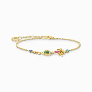 Charming Sterling Silver Gold Plated Colourful Stones Palm Tree & Cactus Bracelet A2150-488-7