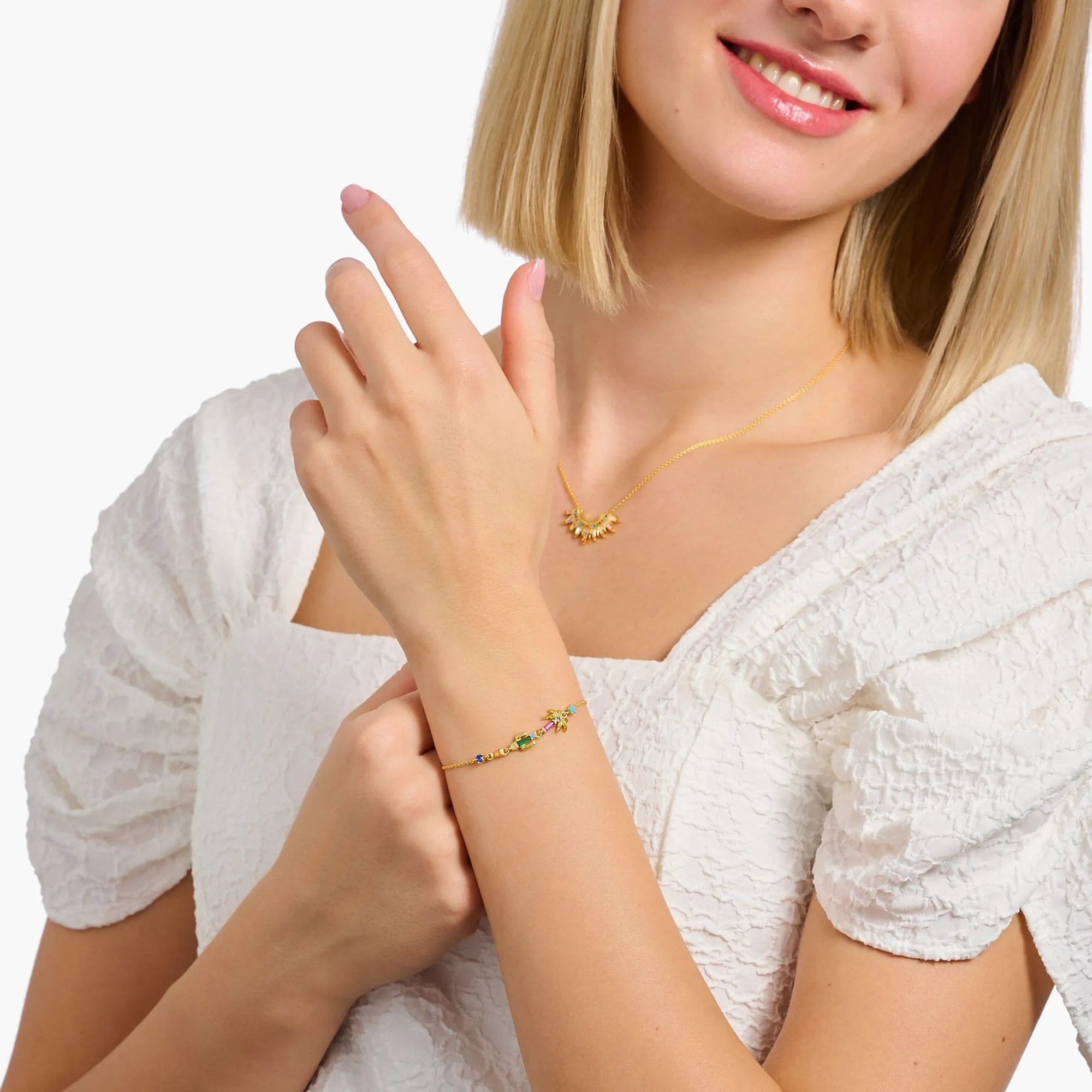 Charming Sterling Silver Gold Plated Colourful Stones Palm Tree & Cactus Bracelet A2150-488-7