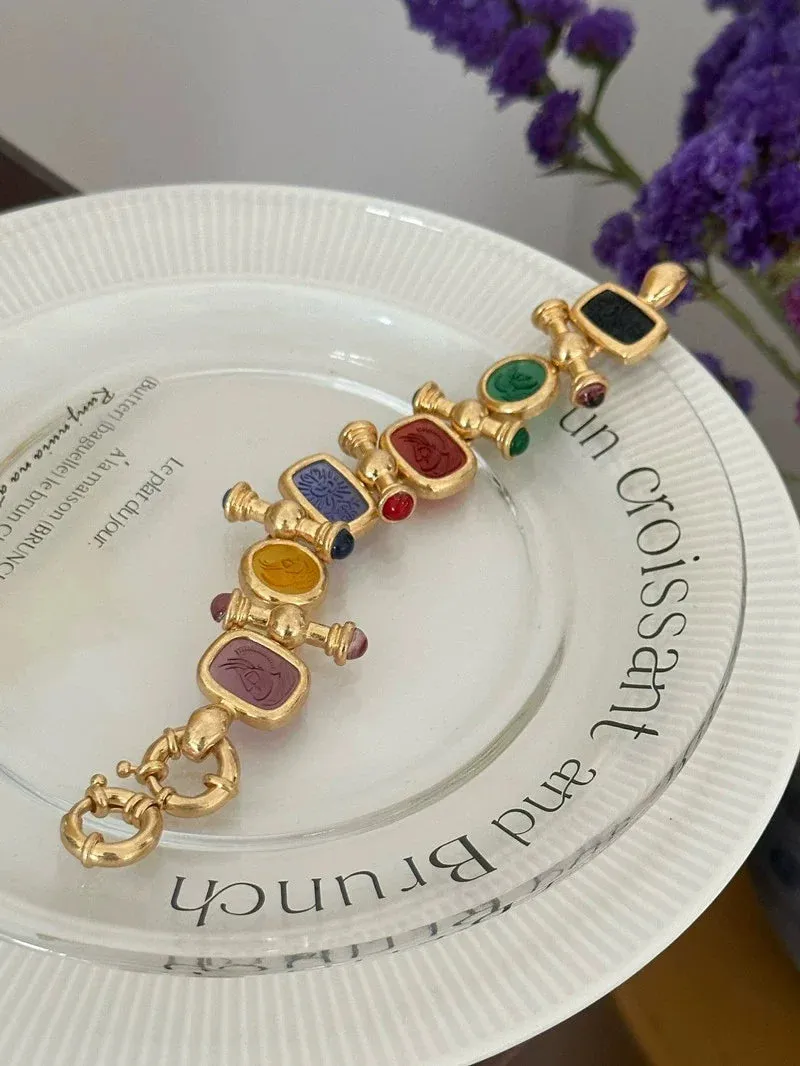 Chunky Colorful Retro Brass Bracelet