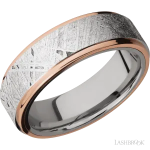 Cobalt Chrome Flat Band with 14K Rose Gold Edges and a Meteorite Inlay - 7MM