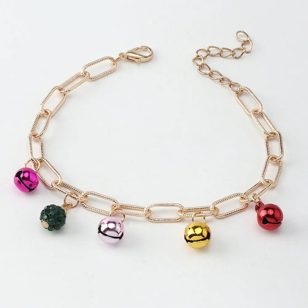 Colorful Bell Diamond Ball Geometric Chain Bracelet