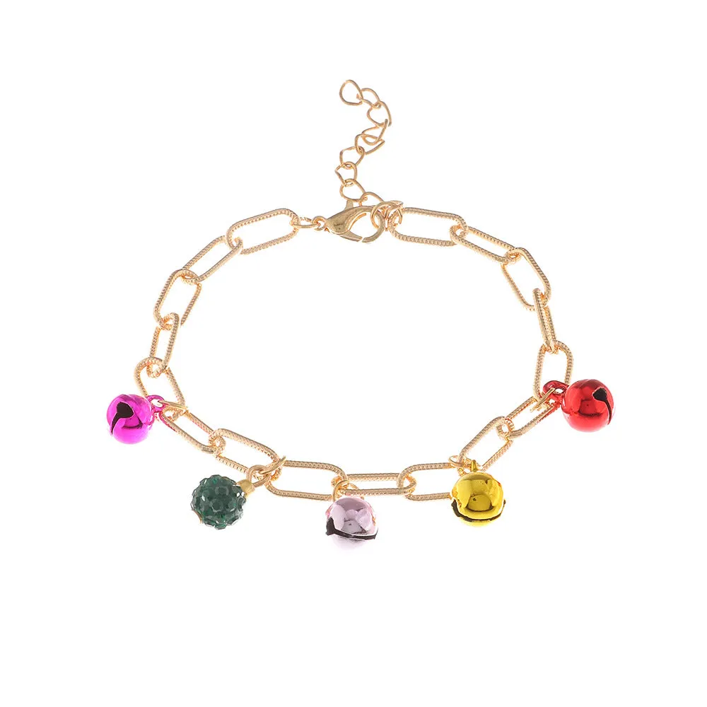 Colorful Bell Diamond Ball Geometric Chain Bracelet