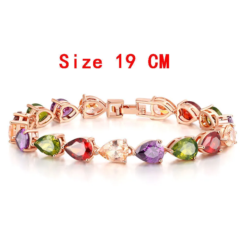 Colorful Cubic Zirconia Bracelet for Women Rose Gold Plated Snake Chain Jewelry Bracelets Luxury Engagement Jewelry