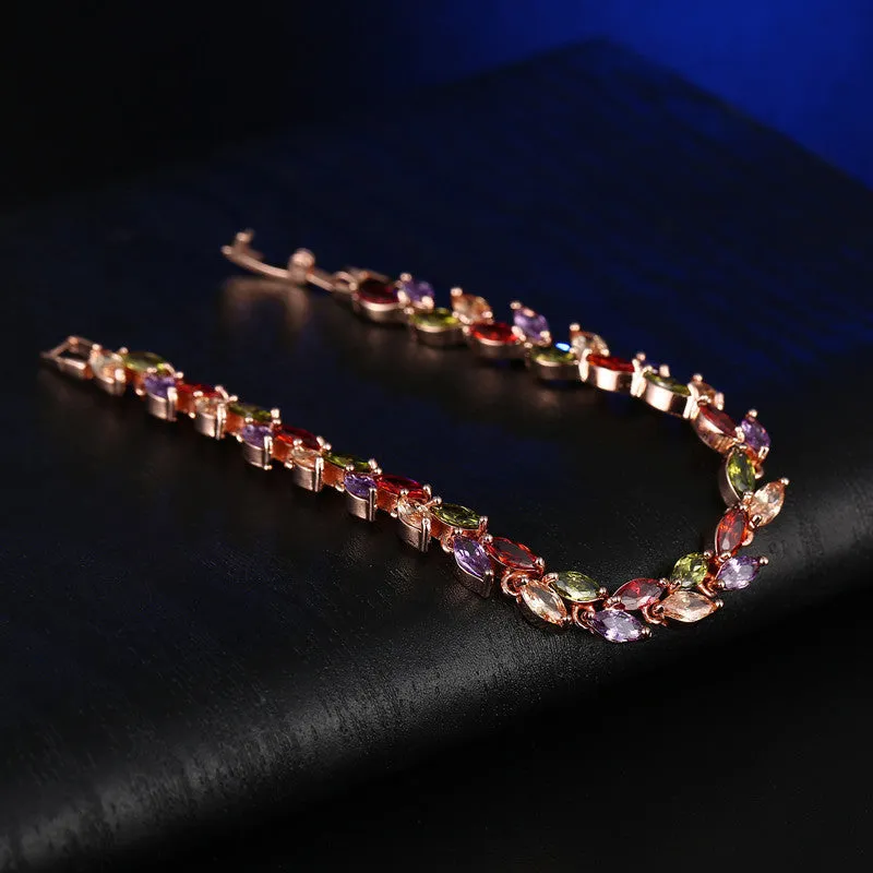 Colorful Cubic Zirconia Bracelet for Women Rose Gold Plated Snake Chain Jewelry Bracelets Luxury Engagement Jewelry