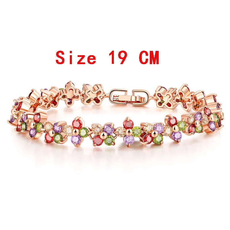 Colorful Cubic Zirconia Bracelet for Women Rose Gold Plated Snake Chain Jewelry Bracelets Luxury Engagement Jewelry