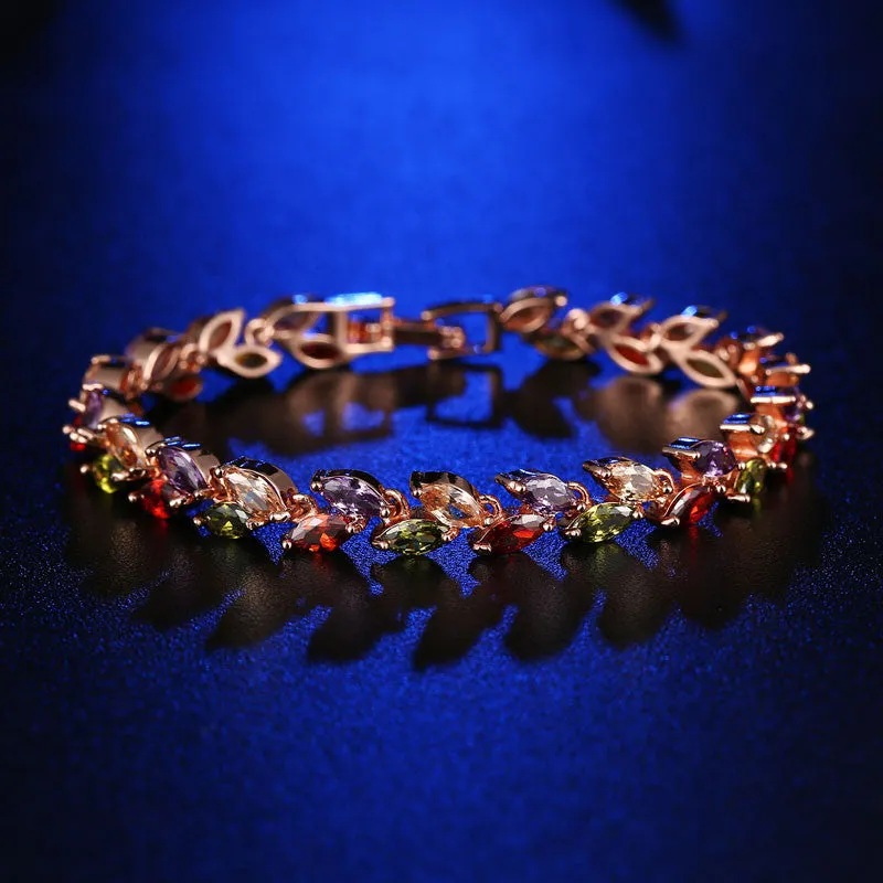 Colorful Cubic Zirconia Bracelet for Women Rose Gold Plated Snake Chain Jewelry Bracelets Luxury Engagement Jewelry