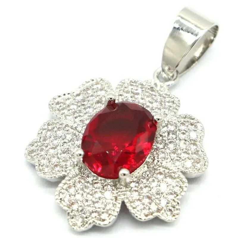 Created Red Ruby Solitaire Pendant Necklace 18