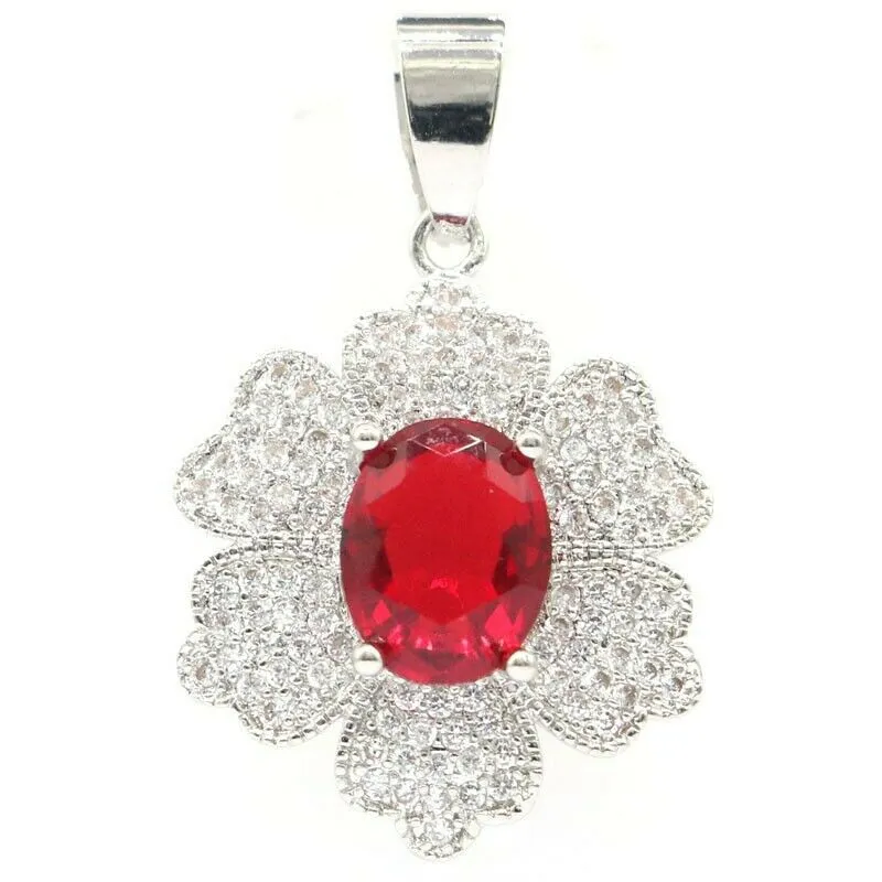 Created Red Ruby Solitaire Pendant Necklace 18