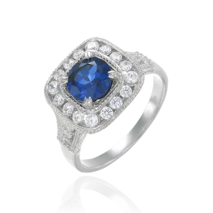 Cushion Set Sapphire Ring with Halo