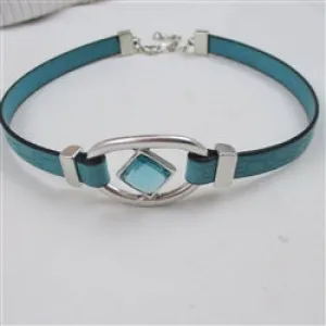 Designer Turquoise  Ribbon Leather Choker Necklace